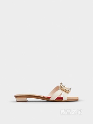 Mini Broche Vivier 钻扣皮革穆勒鞋 奶油色