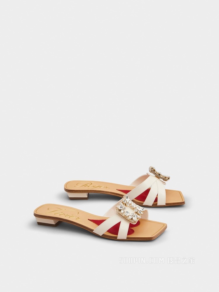 Mini Broche Vivier 钻扣皮革穆勒鞋 奶油色