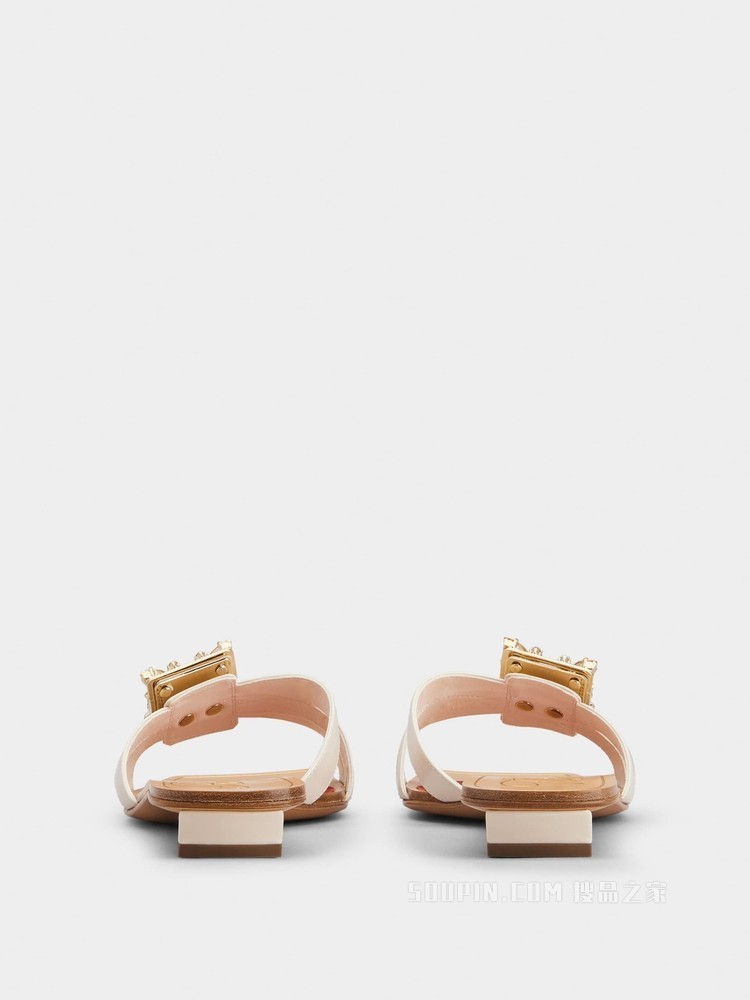 Mini Broche Vivier 钻扣皮革穆勒鞋 奶油色