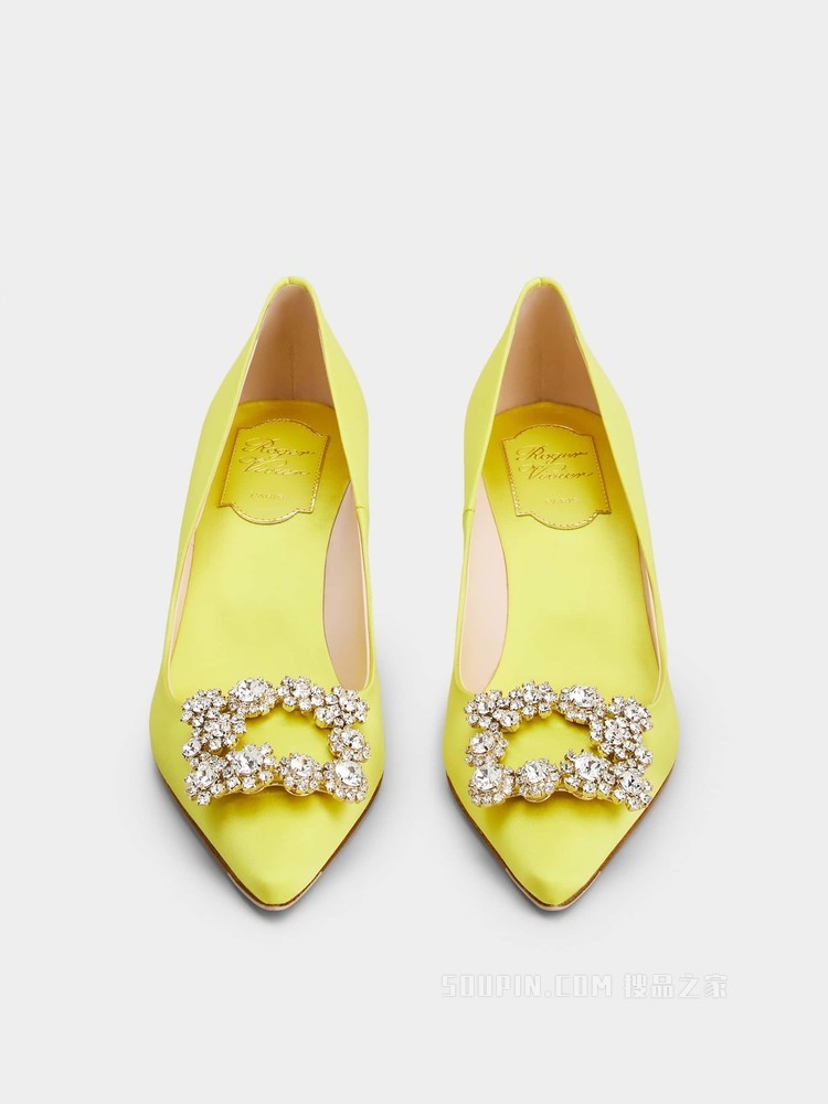 Flower Strass 丝缎单鞋 黃色