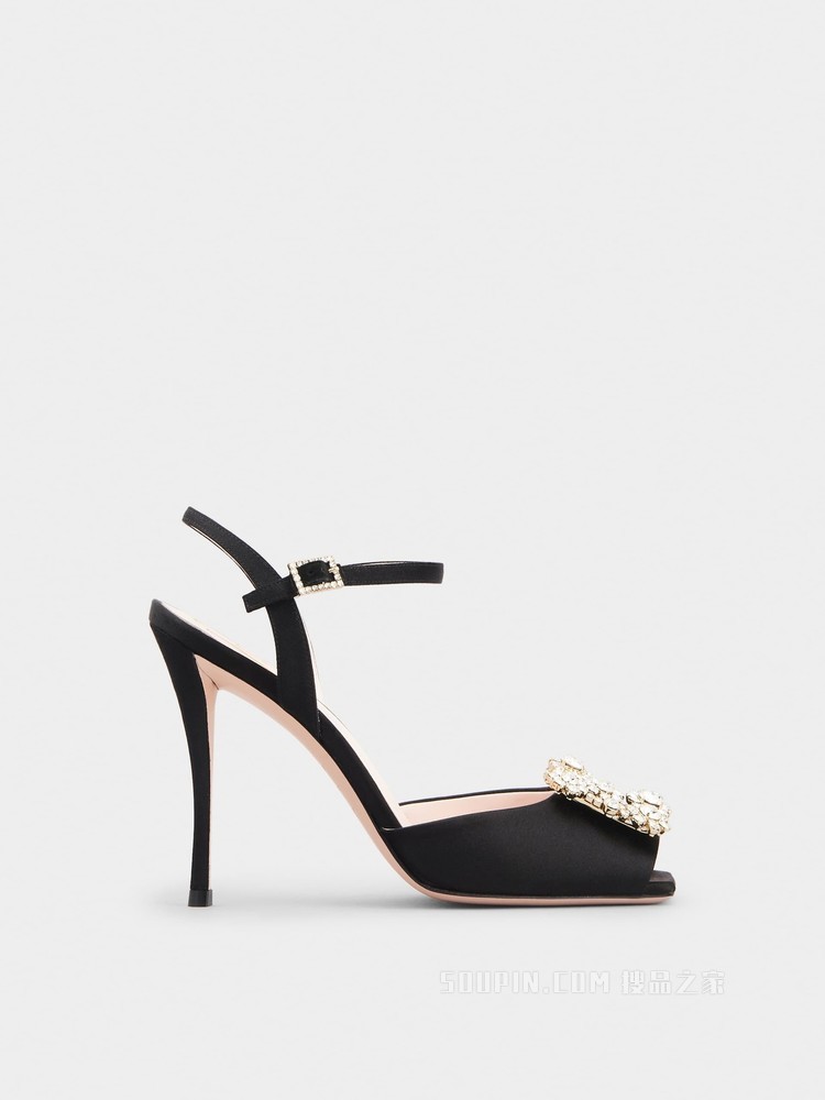 Flower Strass Buckle Sandals in Satin 黑色