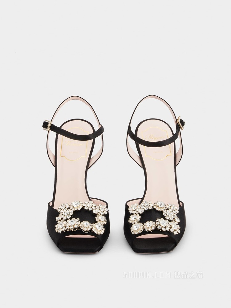 Flower Strass Buckle Sandals in Satin 黑色
