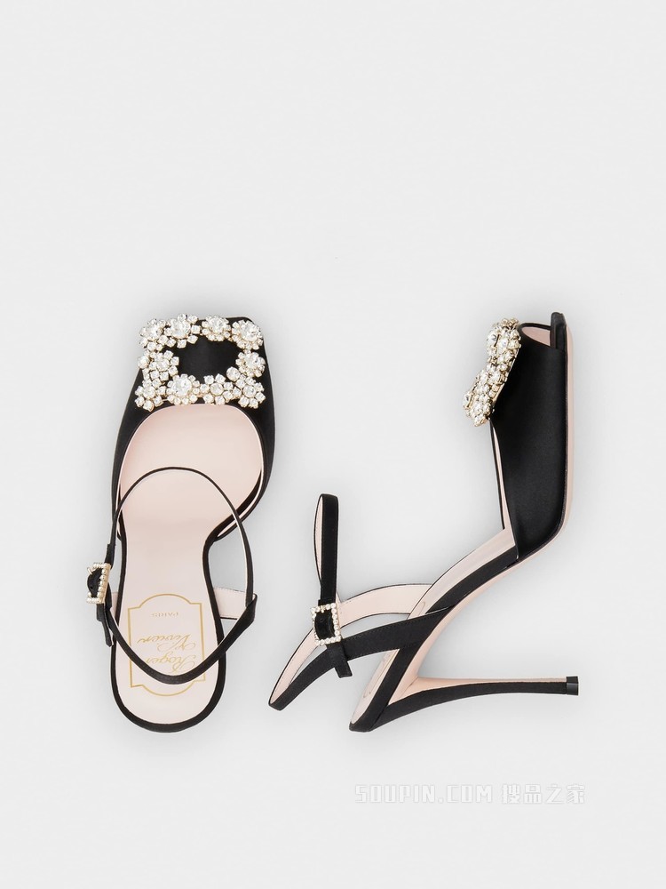 Flower Strass Buckle Sandals in Satin 黑色