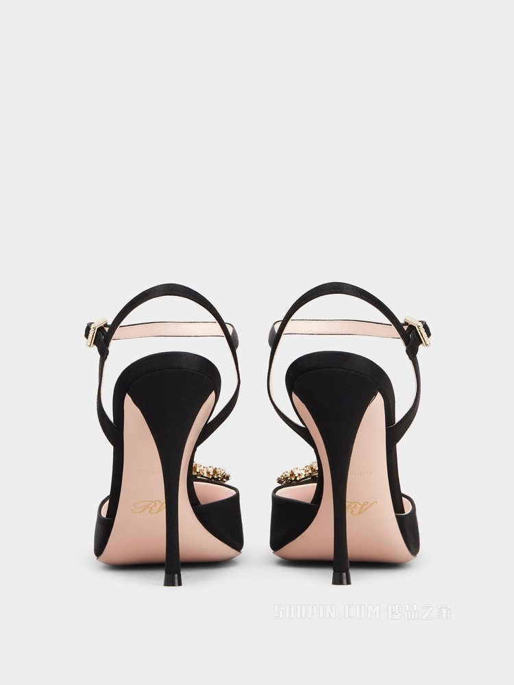 Flower Strass Buckle Sandals in Satin 黑色