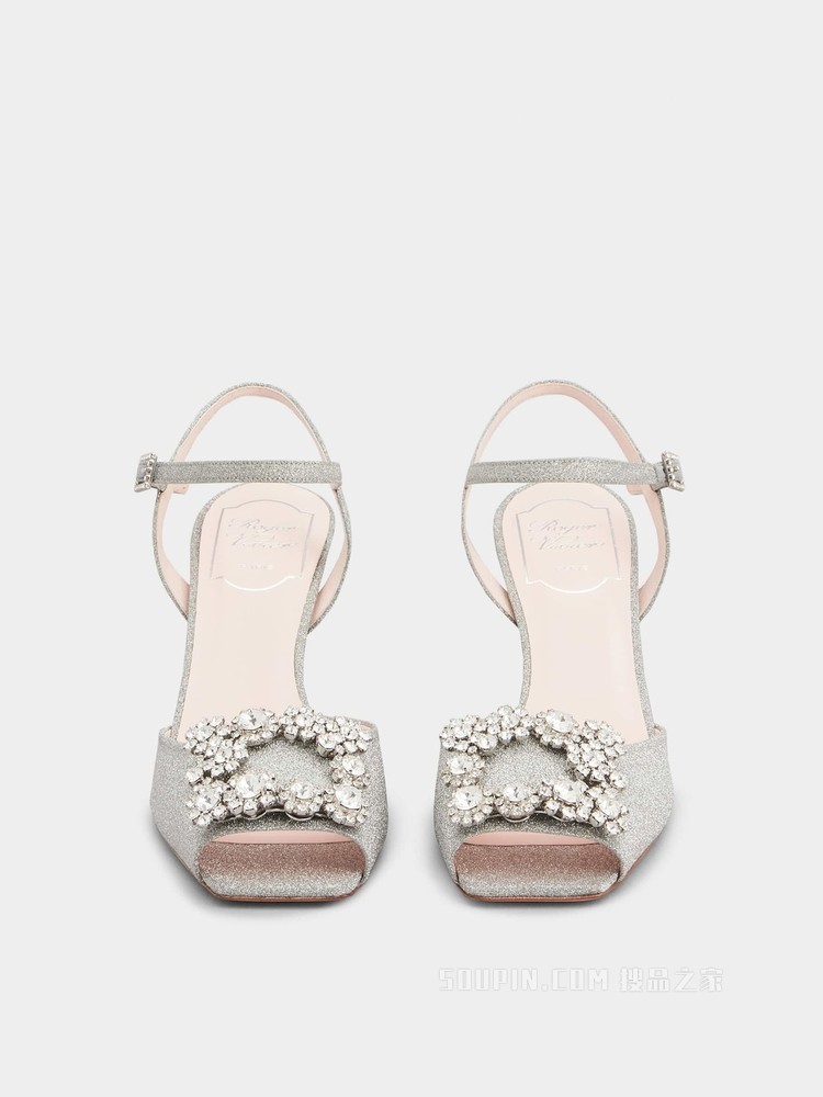 Flower Strass 钻扣丝缎凉鞋 银色