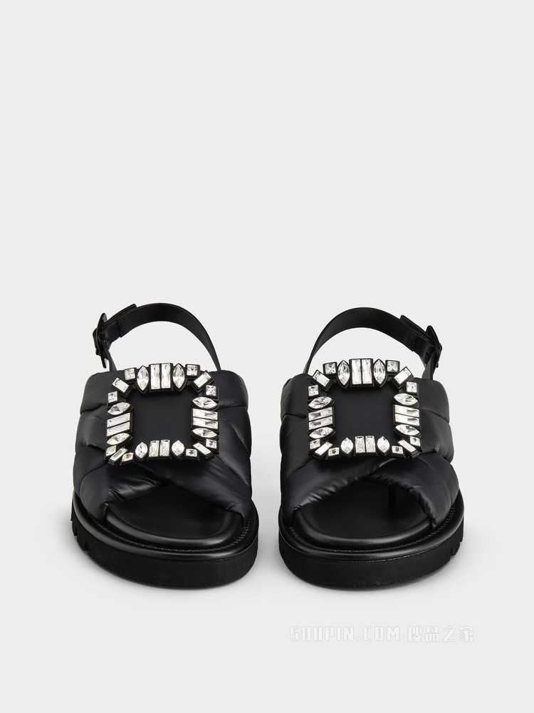 Viv' Winter Puffy 钻扣织物凉鞋 黑色