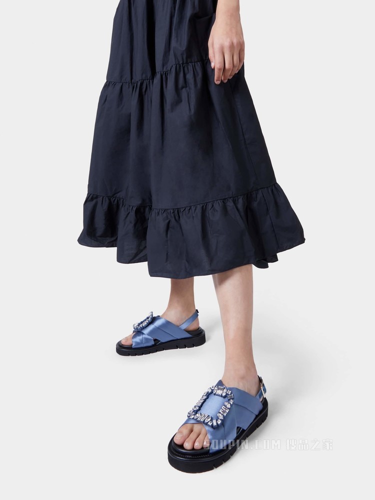 Viv' Winter Puffy 钻扣丝缎凉鞋 浅蓝色