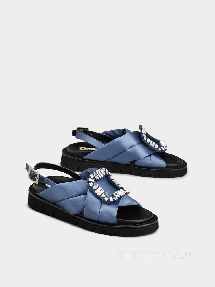 Viv' Winter Puffy 钻扣丝缎凉鞋 浅蓝色