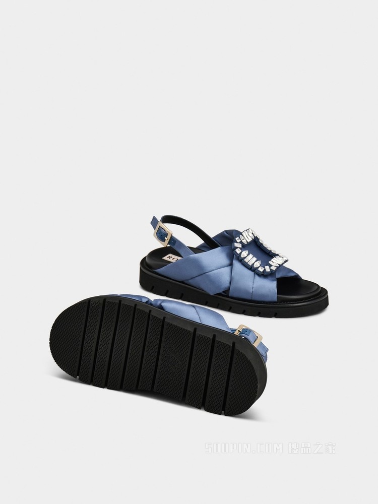 Viv' Winter Puffy 钻扣丝缎凉鞋 浅蓝色