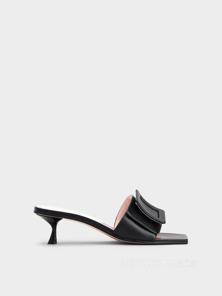 Covered Buckle Mules in Patent Leather 黑色