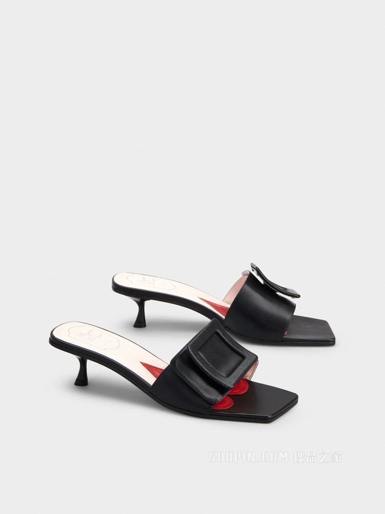 Covered Buckle Mules in Patent Leather 黑色