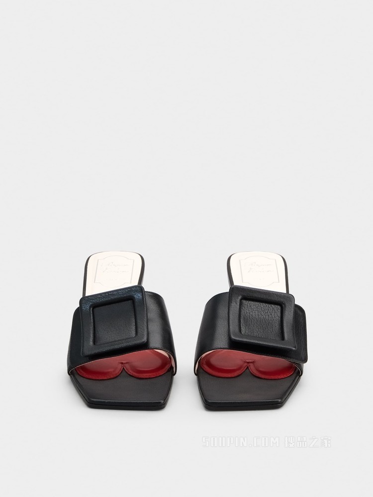 Covered Buckle Mules in Patent Leather 黑色