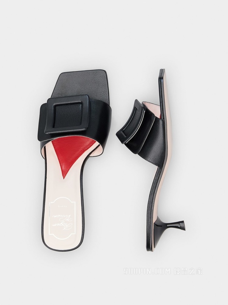 Covered Buckle Mules in Patent Leather 黑色