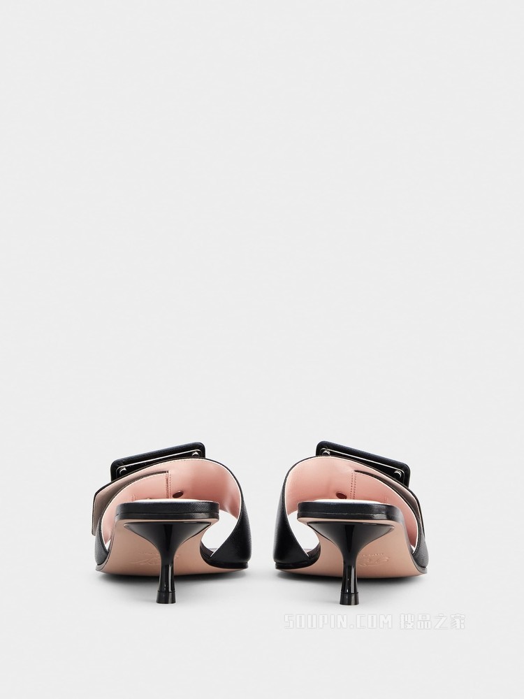 Covered Buckle Mules in Patent Leather 黑色