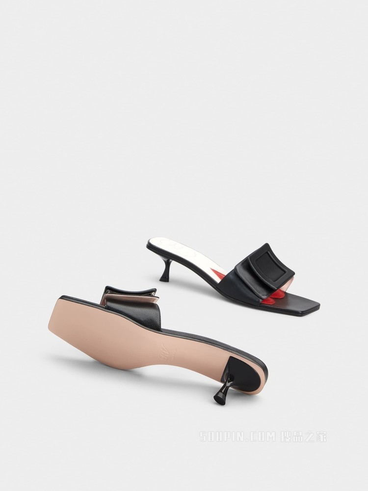 Covered Buckle Mules in Patent Leather 黑色