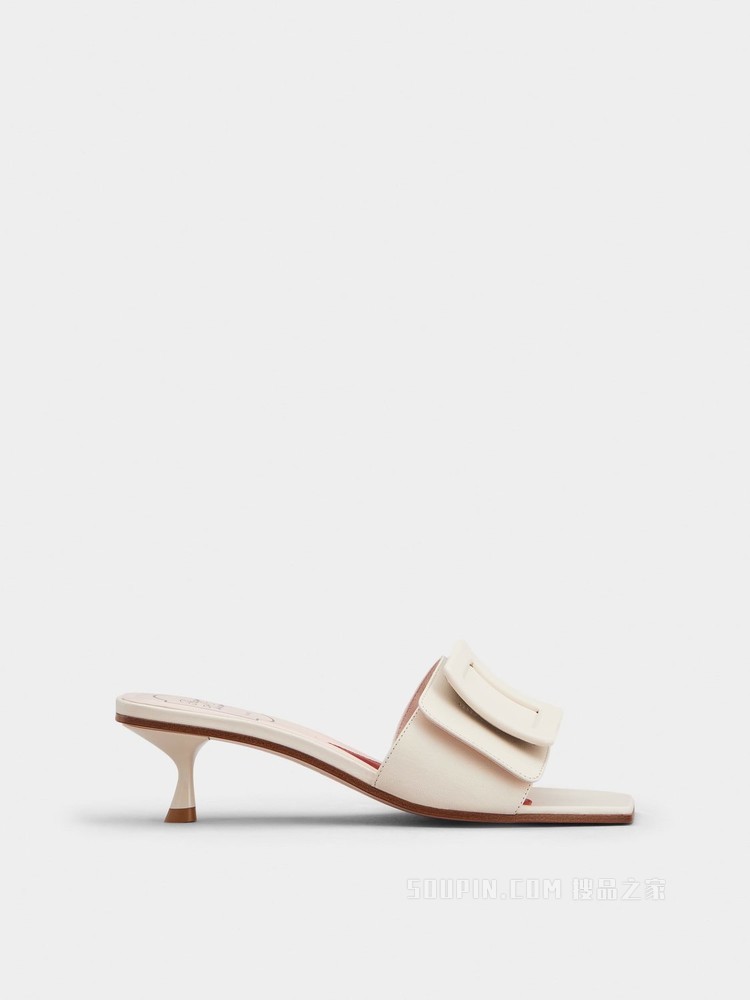 Covered Buckle Mules in Patent Leather 奶油色