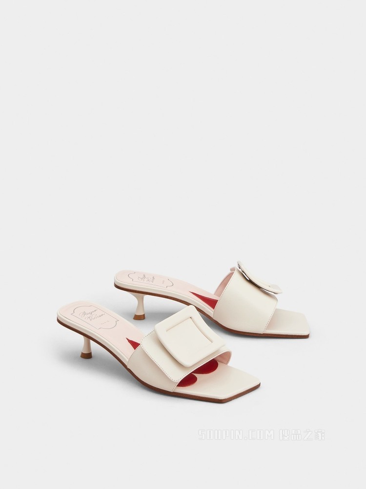 Covered Buckle Mules in Patent Leather 奶油色