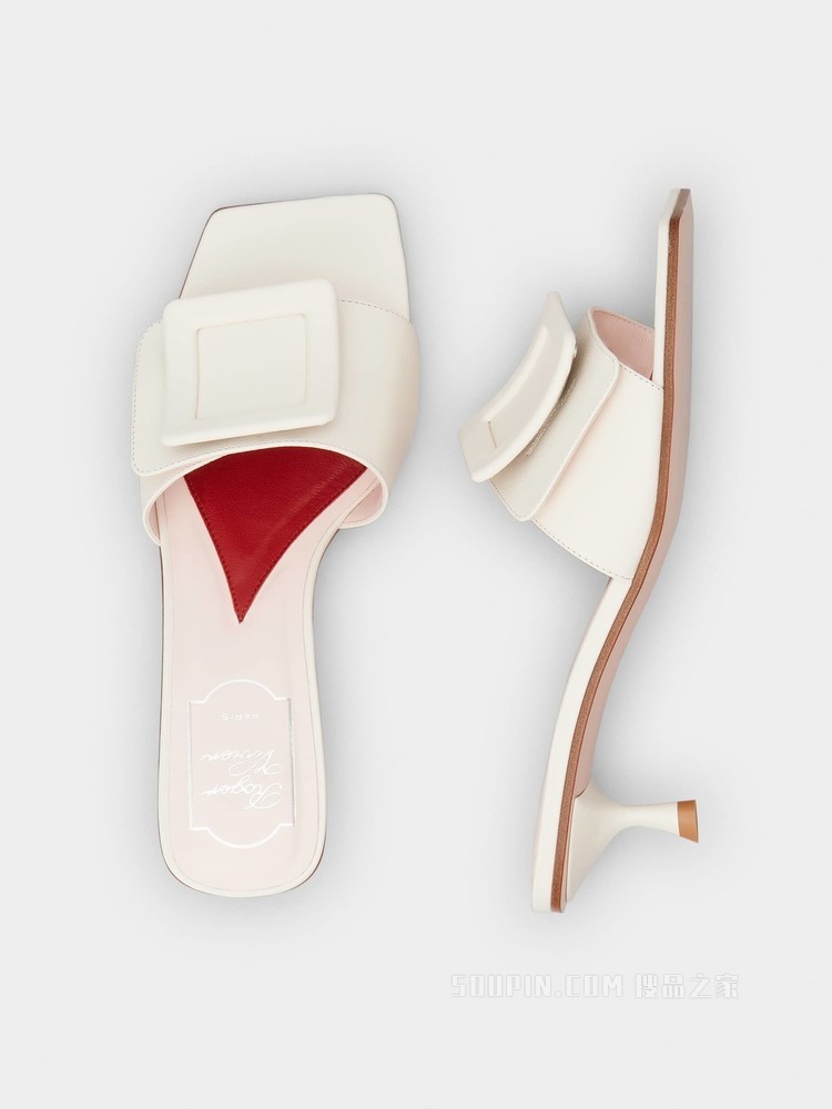 Covered Buckle Mules in Patent Leather 奶油色