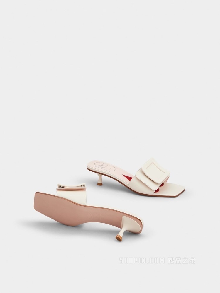 Covered Buckle Mules in Patent Leather 奶油色