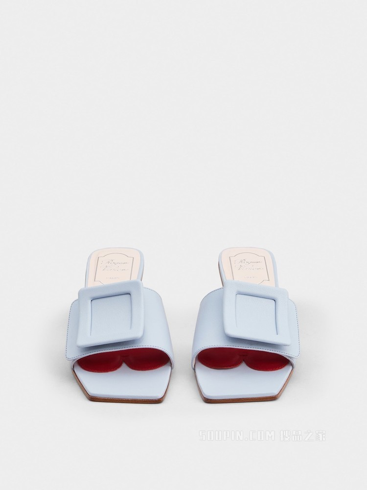 Covered Buckle Mules in Patent Leather 浅蓝色