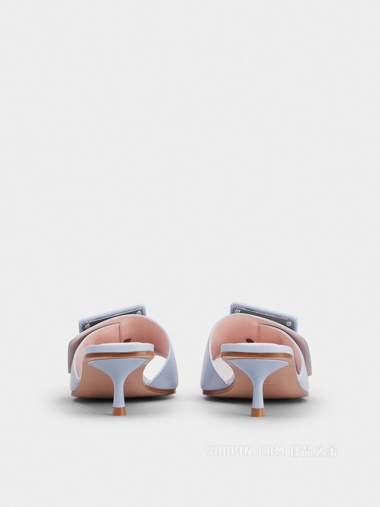 Covered Buckle Mules in Patent Leather 浅蓝色