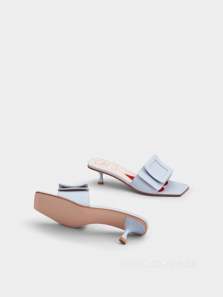 Covered Buckle Mules in Patent Leather 浅蓝色