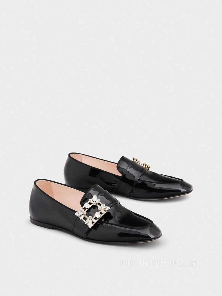 Mini Broche Vivier 钻扣漆皮乐福鞋 黑色