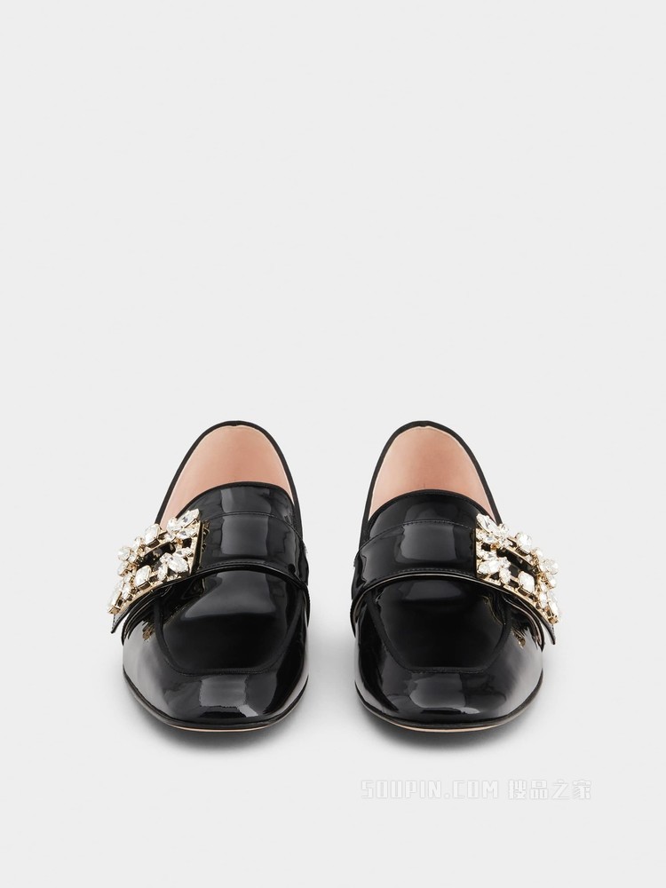 Mini Broche Vivier 钻扣漆皮乐福鞋 黑色