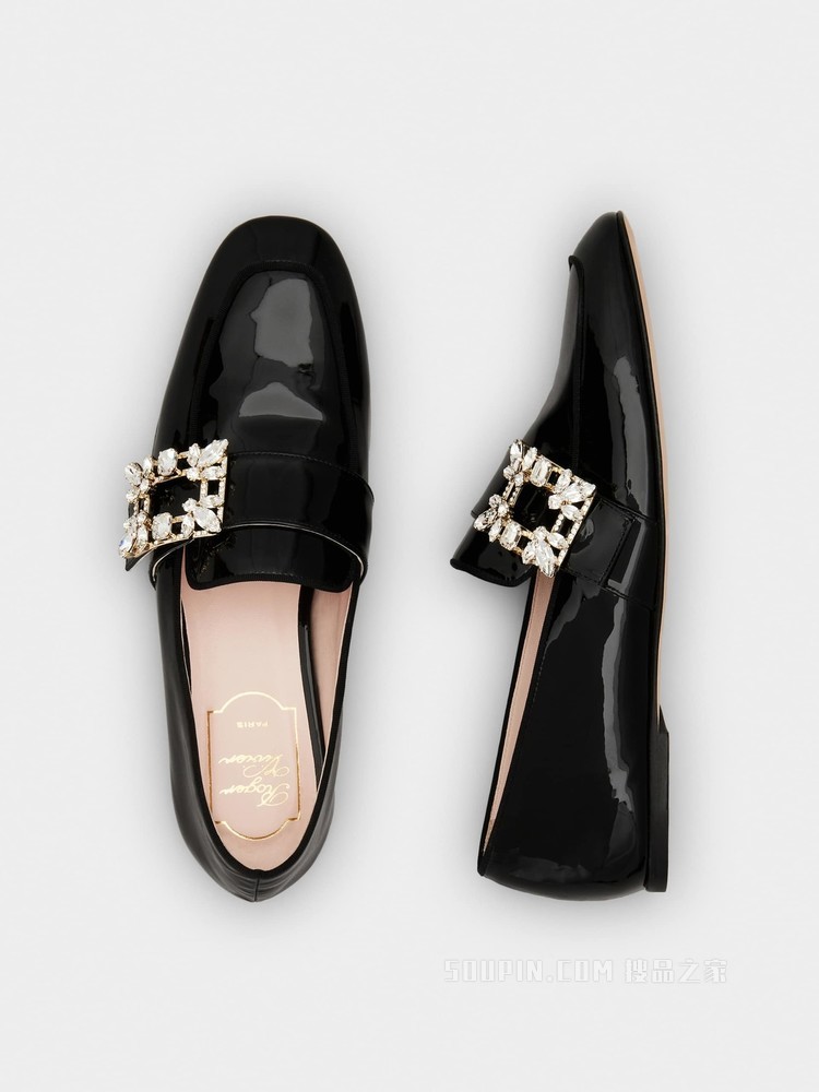 Mini Broche Vivier 钻扣漆皮乐福鞋 黑色