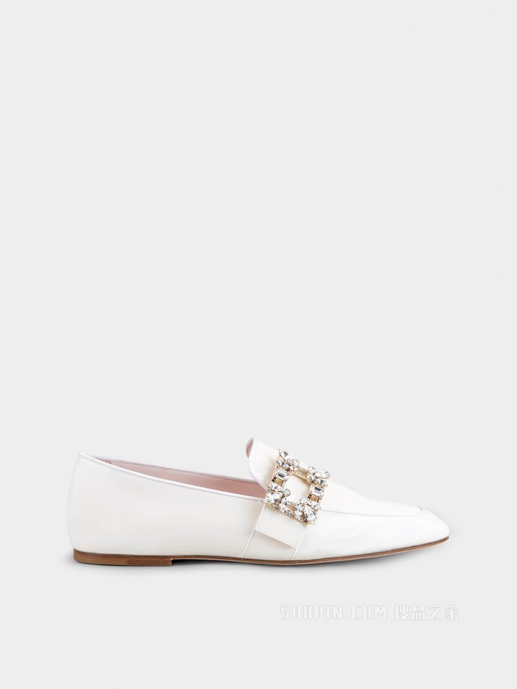Mini Broche Vivier 钻扣漆皮乐福鞋 奶油色