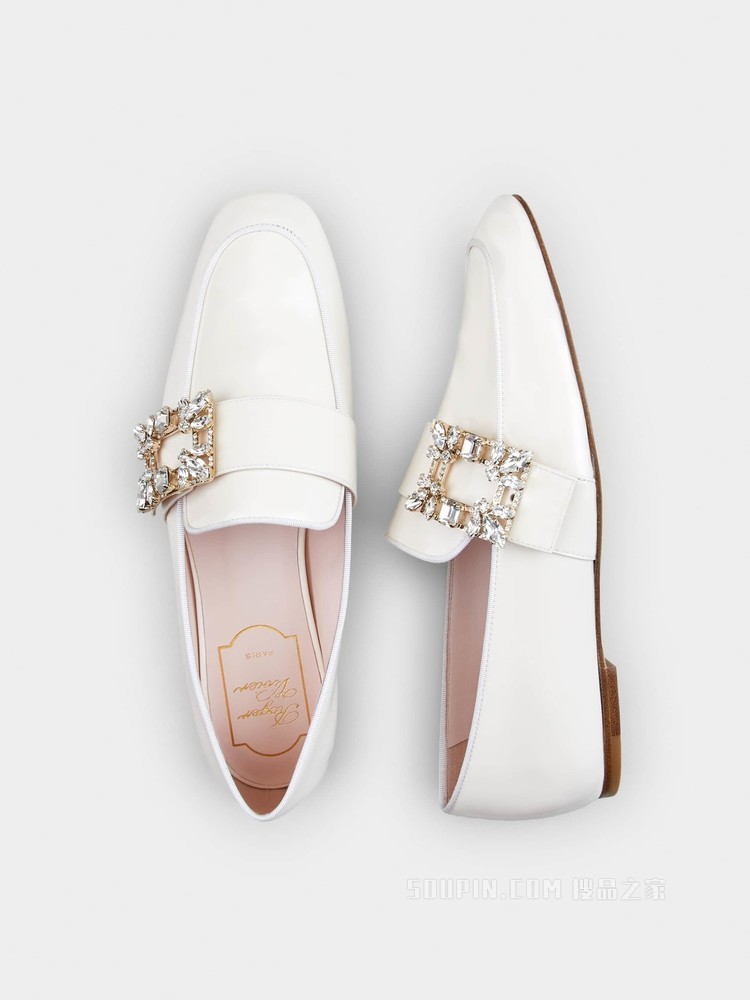 Mini Broche Vivier 钻扣漆皮乐福鞋 奶油色
