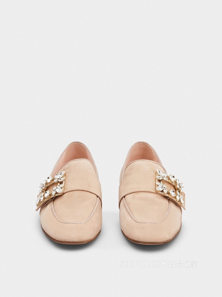 Mini Broche Vivier 钻扣绒面皮革穆勒鞋 粉色