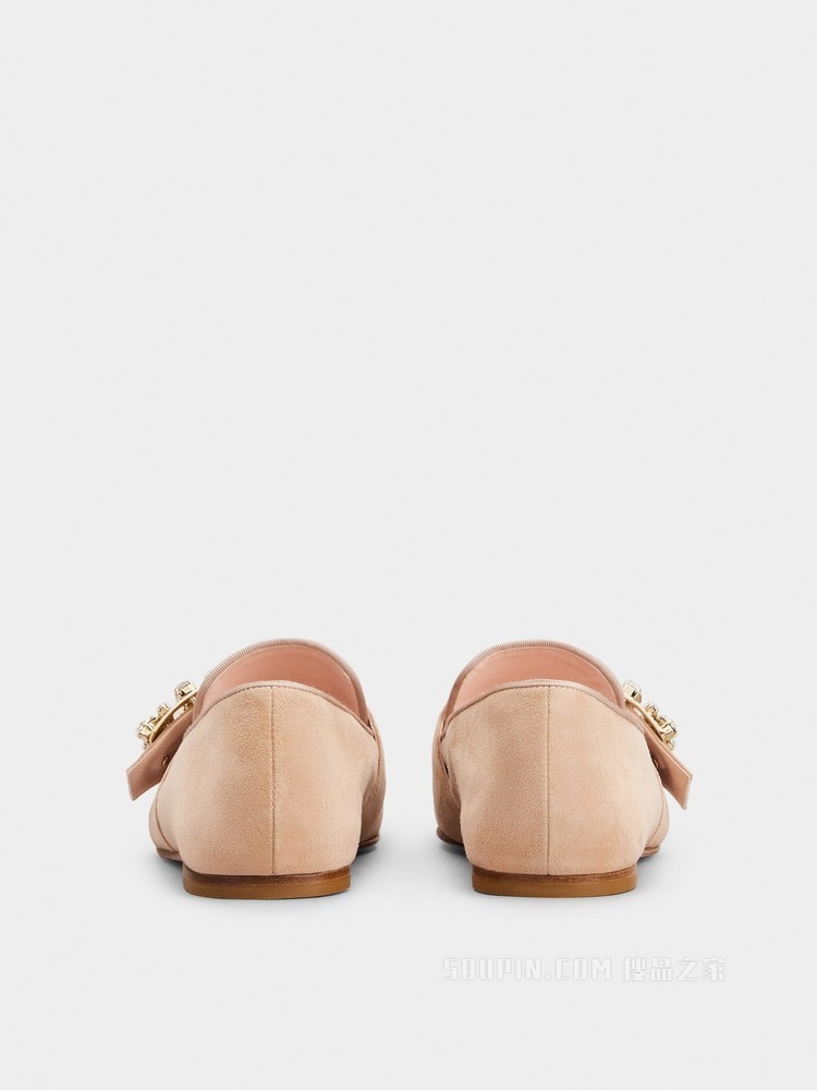 Mini Broche Vivier 钻扣绒面皮革穆勒鞋 粉色