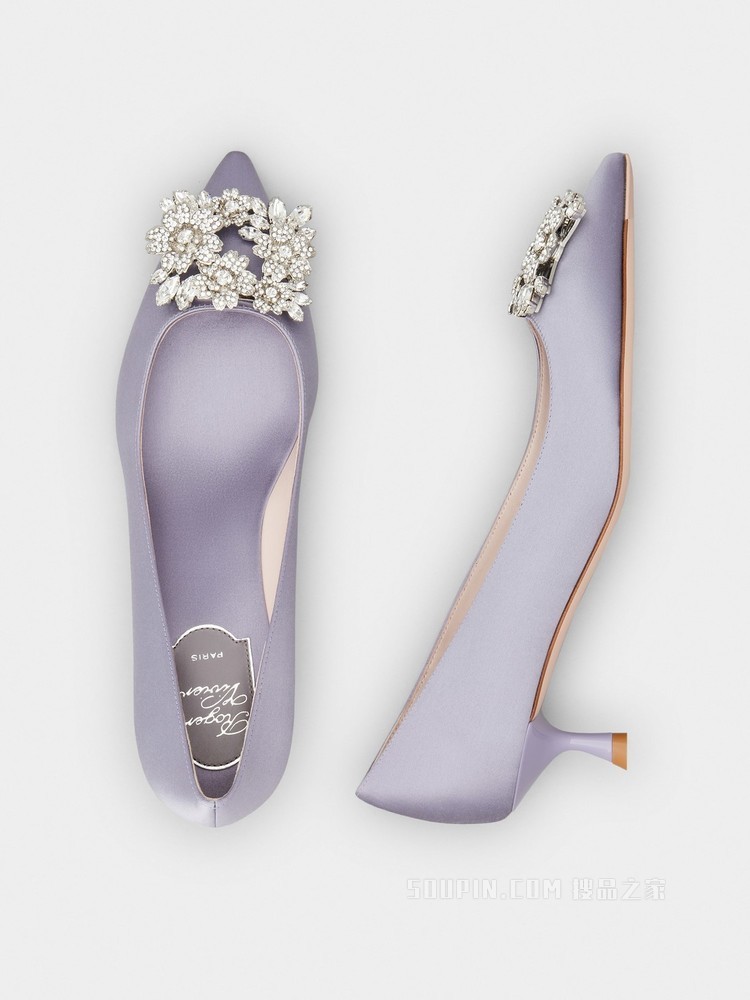 RV Bouquet Strass 钻扣丝缎高跟鞋 紫色