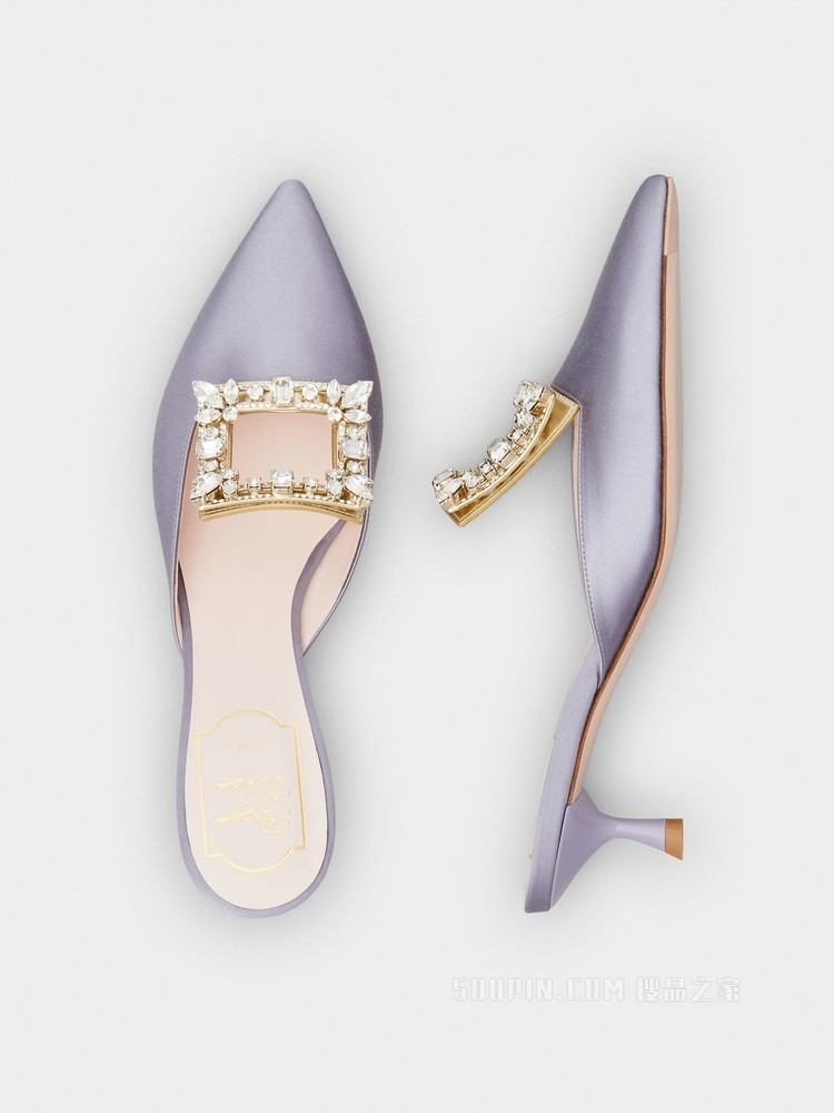 Broche Vivier 凡尔赛钻扣丝缎穆勒鞋 彩色
