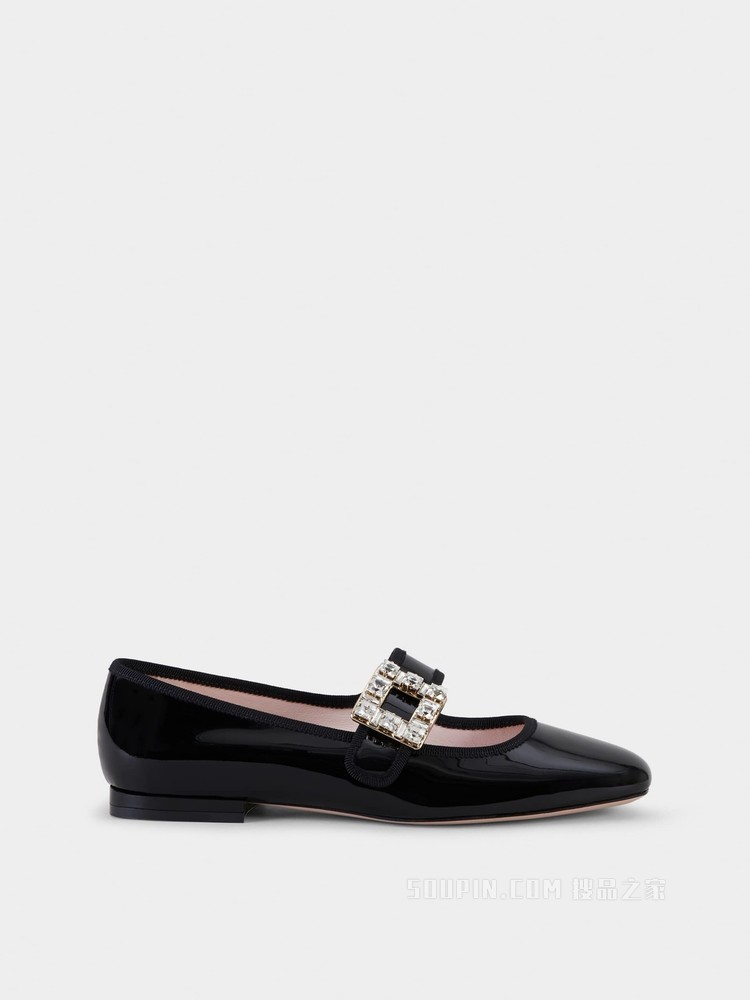 Très Vivier 钻扣漆皮芭蕾舞鞋 黑色