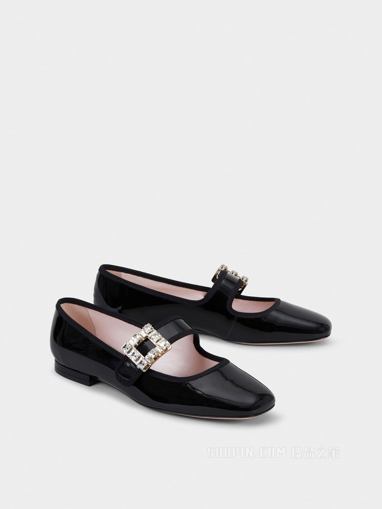 Très Vivier 钻扣漆皮芭蕾舞鞋 黑色