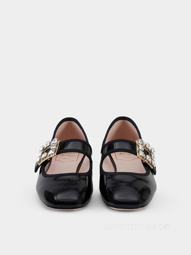 Très Vivier 钻扣漆皮芭蕾舞鞋 黑色