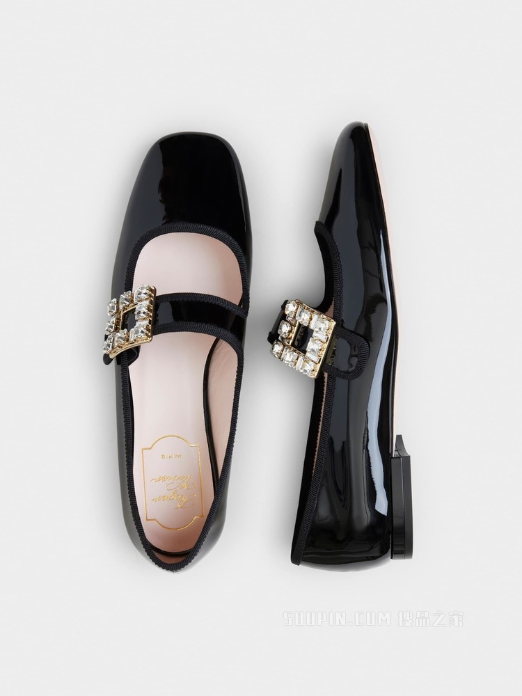 Très Vivier 钻扣漆皮芭蕾舞鞋 黑色