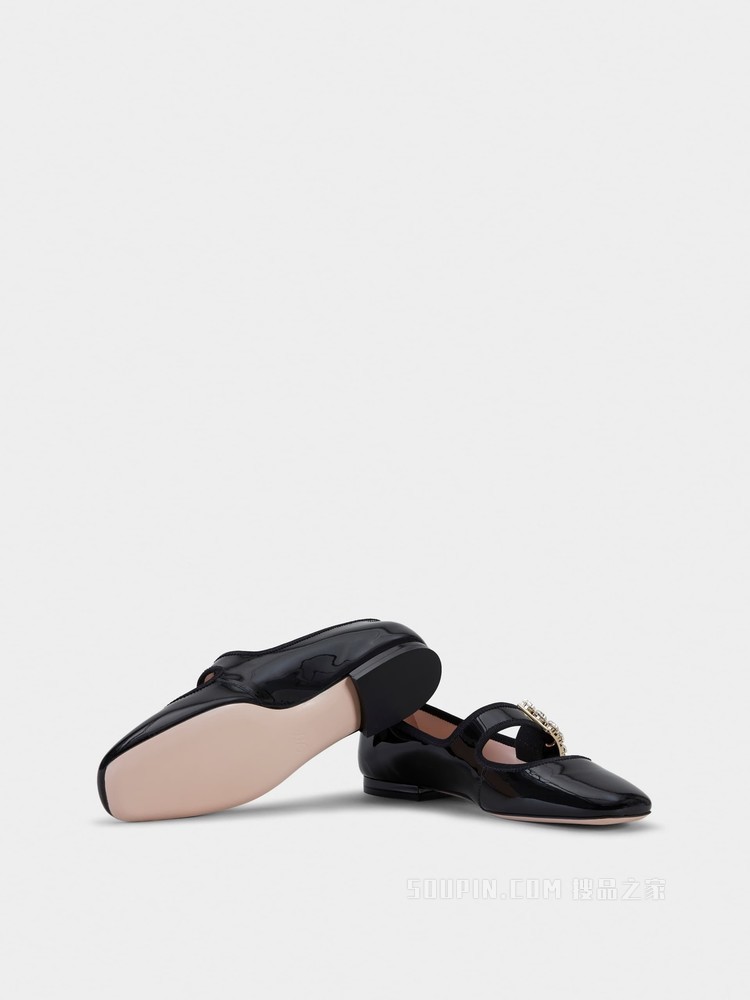 Très Vivier 钻扣漆皮芭蕾舞鞋 黑色