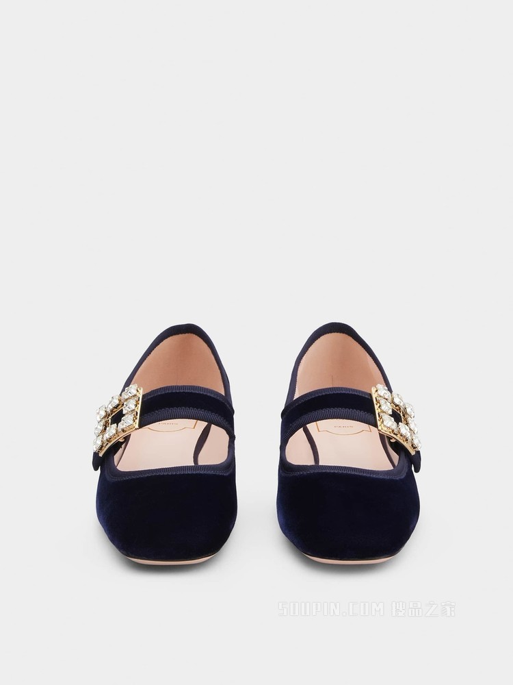 Très Vivier 钻扣天鹅绒芭蕾舞鞋 蓝色