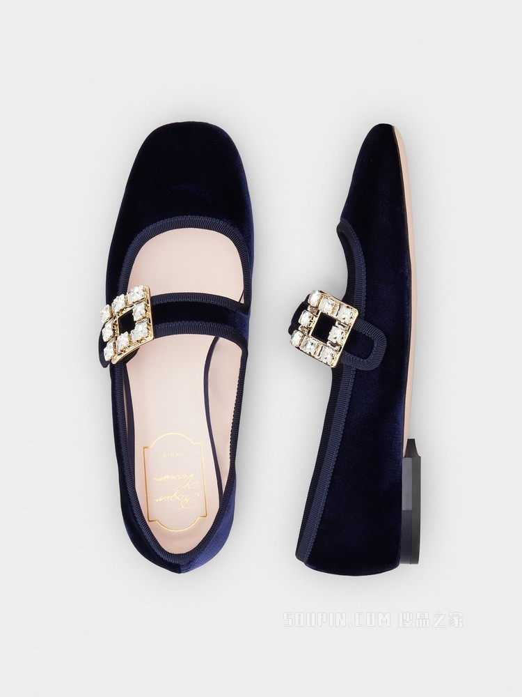 Très Vivier 钻扣天鹅绒芭蕾舞鞋 蓝色