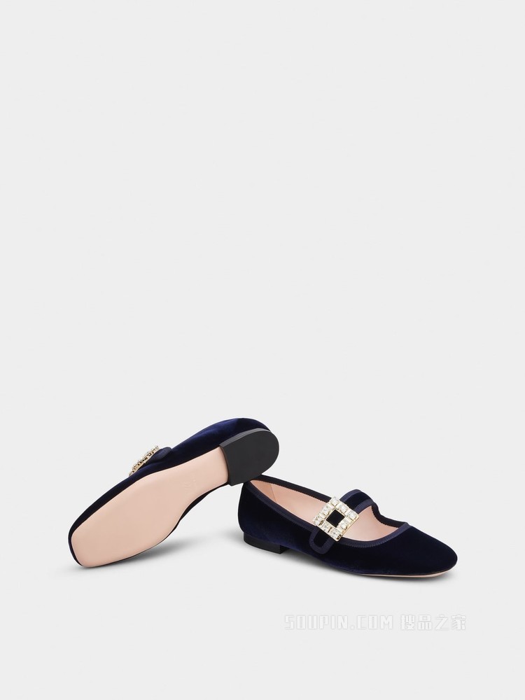 Très Vivier 钻扣天鹅绒芭蕾舞鞋 蓝色