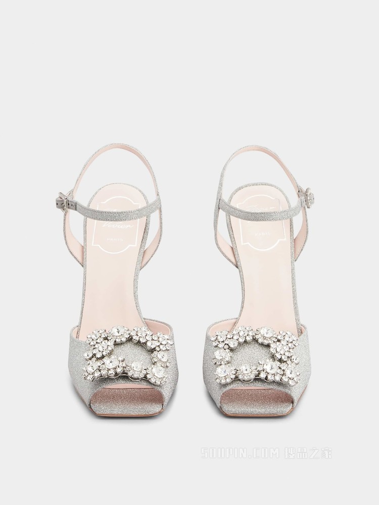 Flower Strass 钻扣织物凉鞋 银色