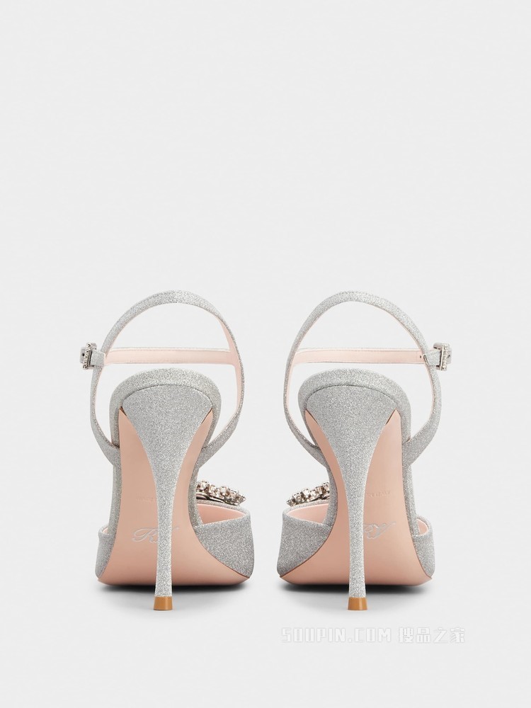 Flower Strass 钻扣织物凉鞋 银色