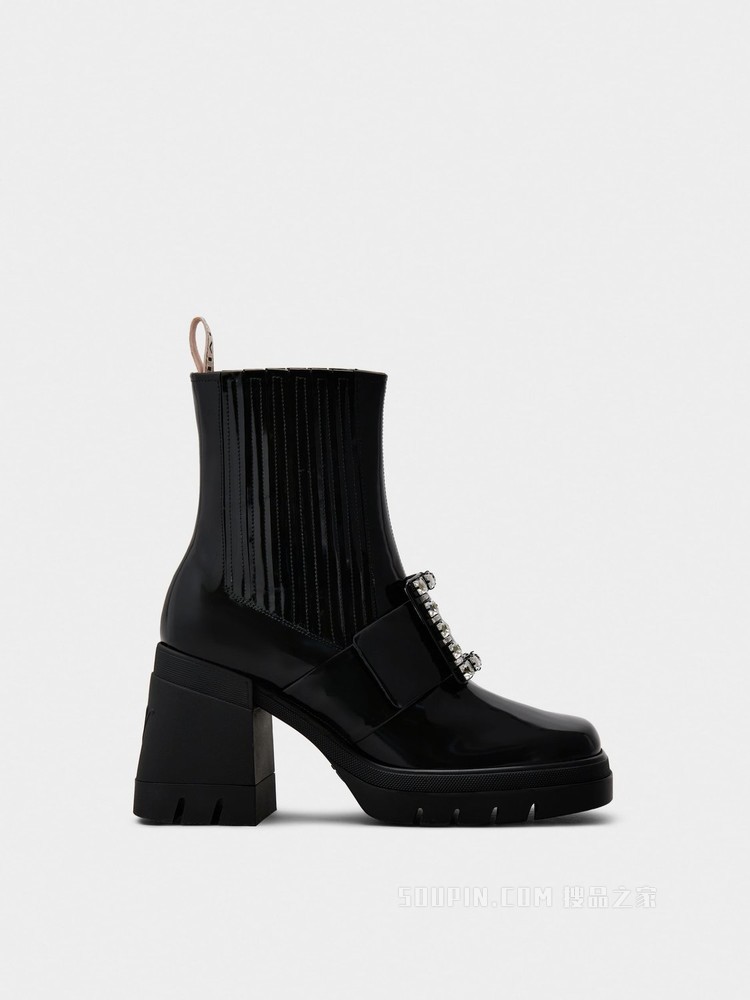 Viv' Rangers钻扣漆皮靴 黑色