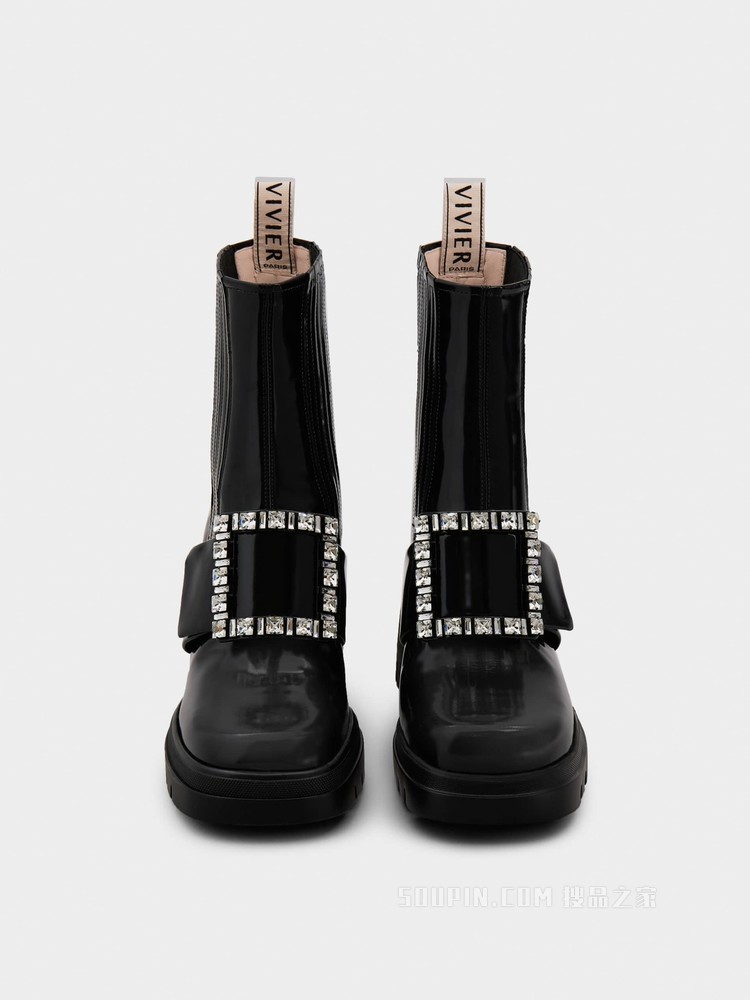 Viv' Rangers钻扣漆皮靴 黑色