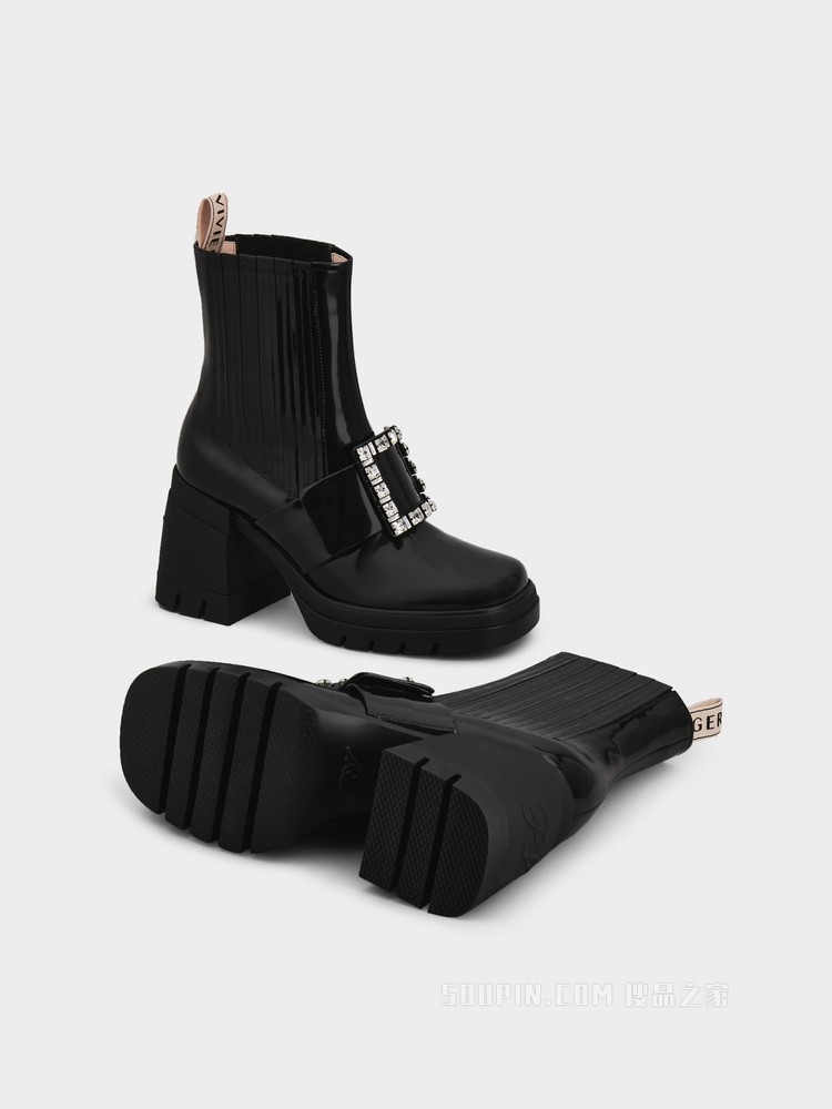 Viv' Rangers钻扣漆皮靴 黑色