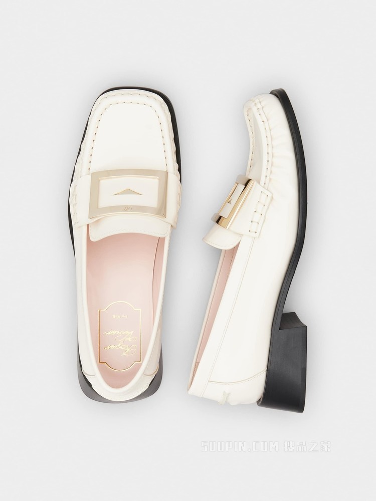 Preppy Viv' 金属扣漆皮乐福鞋 奶油色