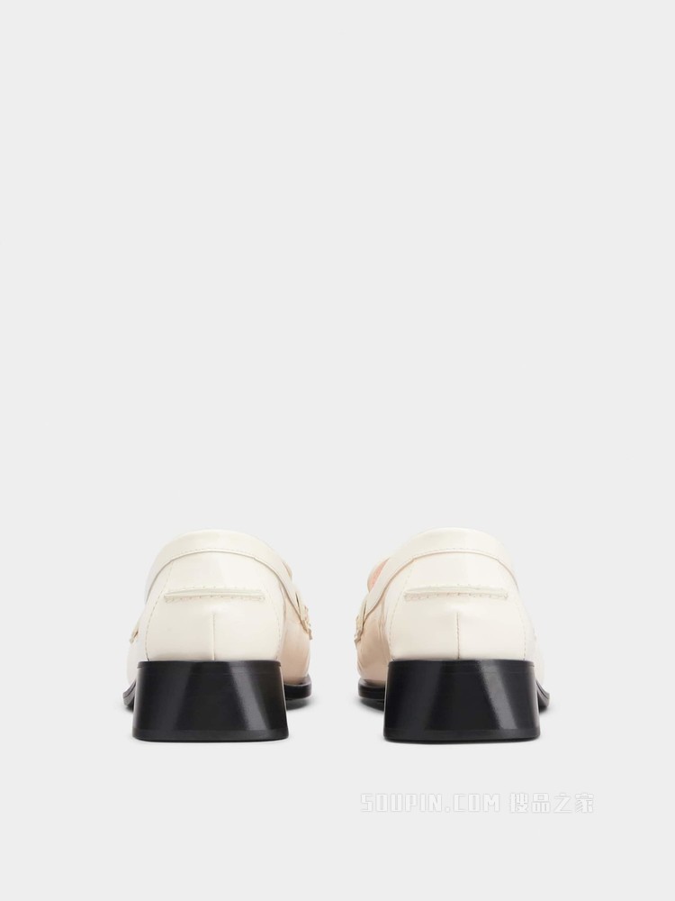 Preppy Viv' 金属扣漆皮乐福鞋 奶油色